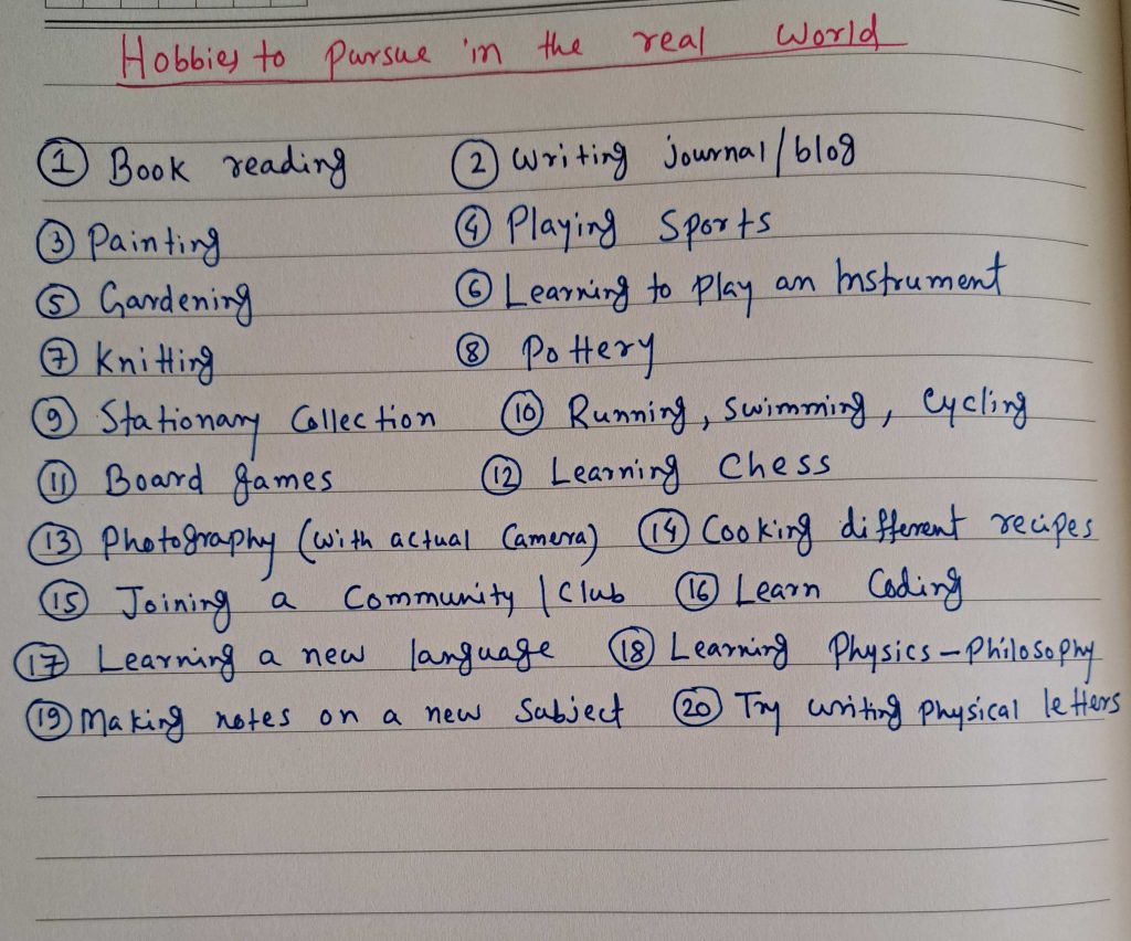 The list of hobbies